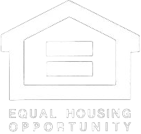 Equal opportunity housing logo, white house outline with white equals sign in the middle
